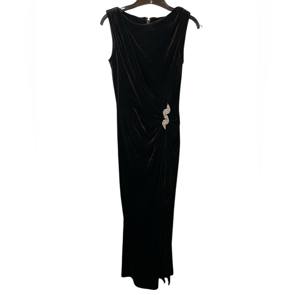 Tadashi Shoji Dress Brown Velvet A Line Maxi Formal Gown
